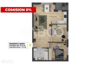 FARA COMISION - Apartament 3 camere 66 mpu balcon Doamna Stanca Sibiu — miniatura 4