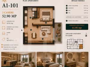 Apartament semifinisat 2 camere | Standarde nZEB |Ansamblu nou | Buna — miniatura 3
