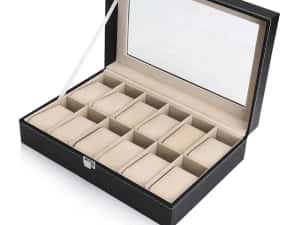 Cutie Pentru 6 / 10 / 12 /18 Ceasuri Piele Ecologica Capac Transparent — miniatura 9