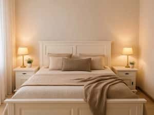 Pat matrimonial din lemn masiv Seby, alb, 160x200 cm