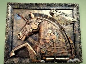 Pegas sculptură steampunk unicorn, inorog tablou 3d unicat — miniatura 1