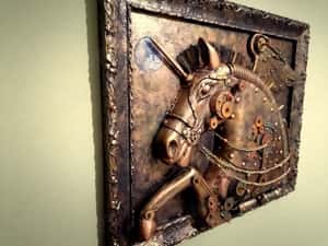 Pegas sculptură steampunk unicorn, inorog tablou 3d unicat — miniatura 2