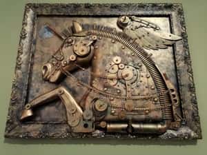 Pegas sculptură steampunk unicorn, inorog tablou 3d unicat — miniatura 4