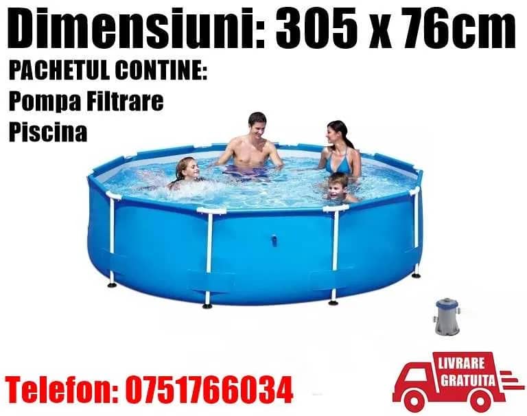 Piscina Bestway Familie Copii Rotunda Gradina Cadru Metal 305 x 76cm + POMPA FILTRARE APA + LIVRARE GRATUITA  DB — fotografie 1 din 9