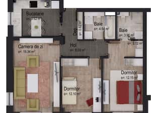 Apartament cu 3 camere în clădire cu 4 etaje