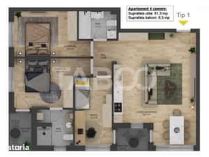 COMISION 0% Apartament 4 camere 81 mpu LOC PARCARE zona Doamna Stanca — miniatura 4