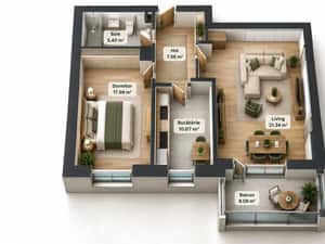 Apartament nou cu 2 camere, 62 mp utili și balcon de 8 mp — miniatura 3