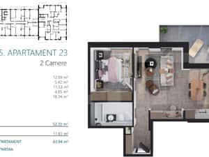 Apartament 2 camere, 53 mp, etaj intermediar, bloc nou, Zona Elite Cit — miniatura 1