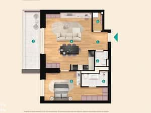 2T: Luminos, balcon de 12 mp, 2 camere în KronenPark — miniatura 3