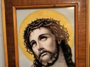 Icoana veche religios Iisus Hristos– RAMĂ DEOSEBITĂ sculptată autentic — miniatura 5