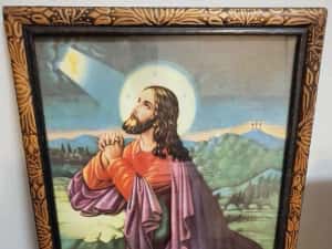 Icoana veche religios Iisus Hristos– RAMĂ DEOSEBITĂ sculptată autentic — miniatura 9