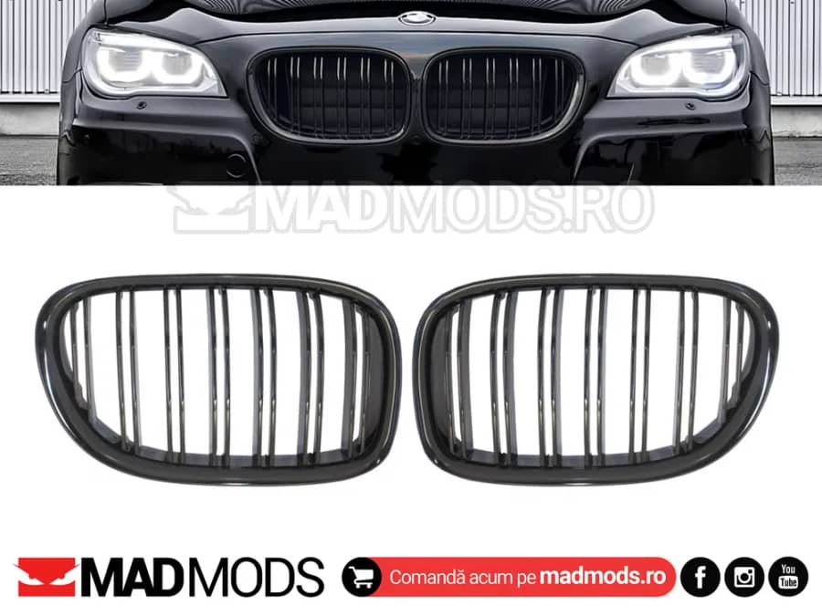 Set grile duble M BMW Seria 7 F01 F02 F03 F04 2008-2015, Negru Lucios — fotografie 1 din 10