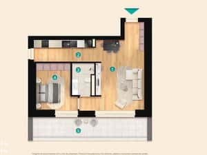2W: Apartament 2 camere cu terasă de 45,78 mp, KronenPark Pipera — miniatura 3