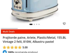 Prajitor de paine Ariete Vintage Toaster 155 (light blue, 810 watts, for 2 slices of toast) — miniatura 8