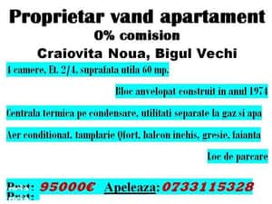Ap. 4 camere, etaj 2, Craiovita Noua, direct de la proprietar