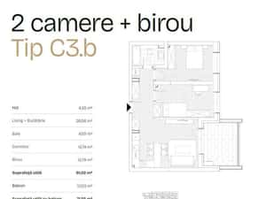 De Vanzare Apartament 2 camere + birou + terasa 21.8mp, Bdul Ghencea