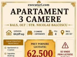 Bals, Olt - Apartament 3 camere 65 mp | Etaj 4 | 62.500 EURO — miniatura 3