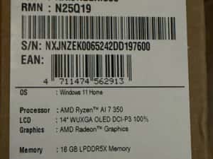 Acer aspire 14 AI 14” oled ryzen 7 350 16gb ddr5 1tb NOU