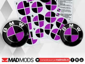 Set Stickere Embleme Negru cu Mov BMW Seria 1 2 3 4 5 6 7 8 X i M