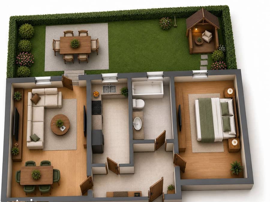 Ap 2 camere cu incalzire in pardoseala si tripan + gradina + parcare — fotografie 1 din 6