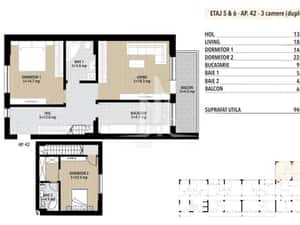 Duplex 3 camere etaj 5 & 6 Grand Arena Dealul Cucului. — miniatura 4