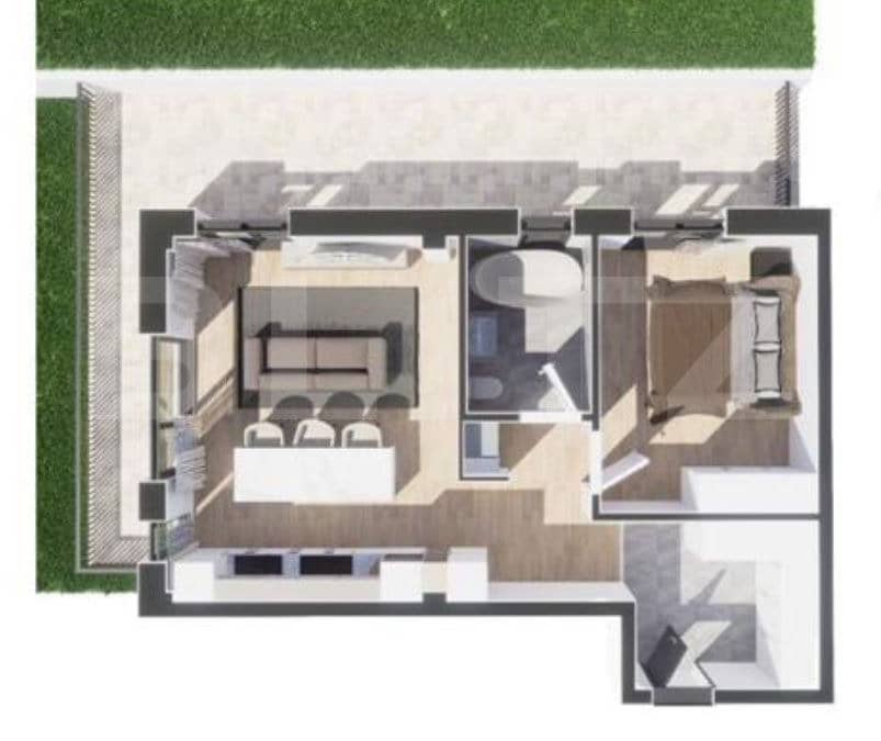 Apartament 2 camere, 55 mp, terasa 34 mp, bloc nou, mobilat si utilat — fotografie 1 din 5