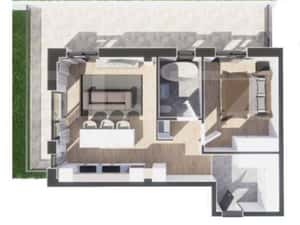 Apartament 2 camere, 55 mp, terasa 34 mp, bloc nou, mobilat si utilat — miniatura 2