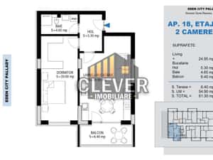 2 Camere | 61,3 mp | Dormitor 20 mp | Pallady | Comision 0% — miniatura 3