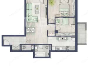 Apartament cu orientare SV 70 mpu 3 camere 2 bai bloc cu lift Turnisor — miniatura 2