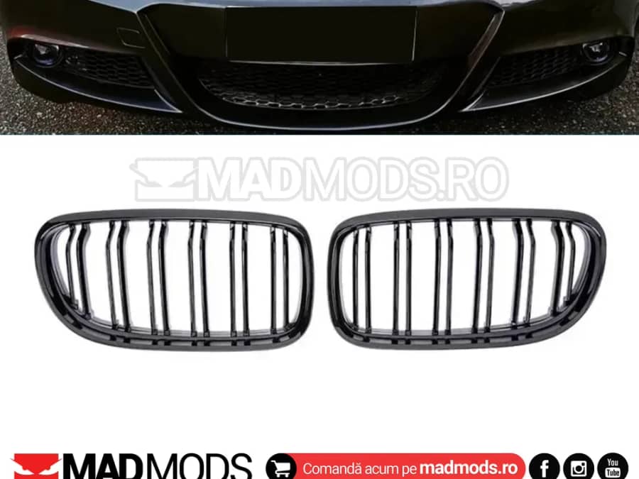 Set grile duble M BMW Seria 3 E90 / E91 LCI FL Facelift, Negru lucios — fotografie 1 din 10