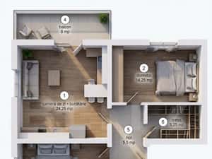 Apartament cu 3 camere, dressing si balcon, etajul 1