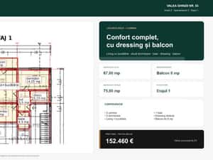 Apartament cu 3 camere, dressing si balcon, etajul 1 — miniatura 3