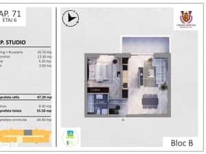Studio de vanzare, cu balcon si incalzire in pardoseala, Metalurgiei — miniatura 6