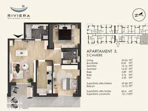 Apartament cu 3 camere - cartier RIVIERA — miniatura 3