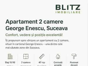 Apartament 2 camere, 47 mp, etaj 10, centrala + AC, George Enescu — miniatura 2