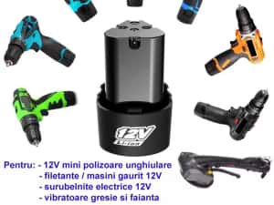 Acumulator Li-Ion 12V 2Ah filetanta, vibrator gresie polizor — miniatura 9