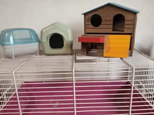 cușcă hamsteri pitici cu toate accesoriile, bilă de plimbare două roți de joacă tuburi ascunzatori e