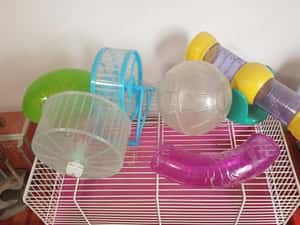 cușcă hamsteri pitici cu toate accesoriile, bilă de plimbare două roți de joacă tuburi ascunzatori e — miniatura 2