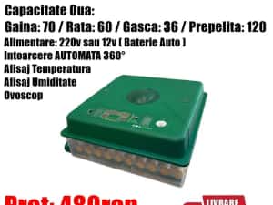 Incubator Clocitoare 70 Oua Gaina Rata Gasca Prepelite Pui Automat CJ — miniatura 1
