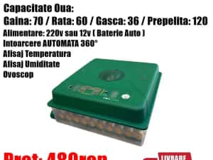 Incubator Clocitoare 70 Oua Gaina Rata Gasca Prepelite Pui Automat CJ — miniatura 7