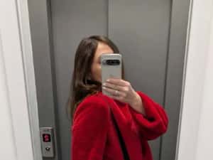 Jachetă din blană eco roșie + geantă animal print CADOU — miniatura 6
