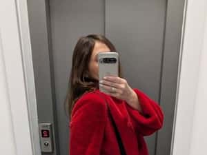 Jachetă din blană eco roșie + geantă animal print CADOU — miniatura 10