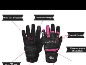 Mănuși Moto Damă PES Piele  Protecție Carbon, Touchscreen — miniatura 4