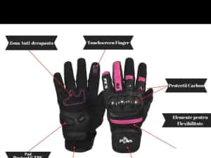 Mănuși Moto Damă PES Piele  Protecție Carbon, Touchscreen — miniatura 8