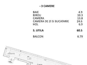 Apartament 3 camere, 61 mp, FINISAT, nZEB, Central — miniatura 3