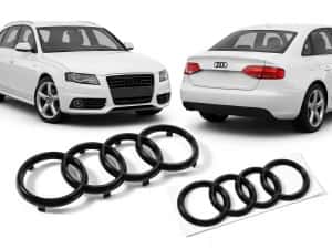 Set Embleme Audi pentru A3 8V, A4 B8, A4 B9 si A5 F5, Fata 273 mm + Spate 192 mm, Negru Lucios — miniatura 3