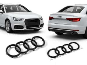 Set Embleme Audi pentru A3 8V, A4 B8, A4 B9 si A5 F5, Fata 273 mm + Spate 192 mm, Negru Lucios — miniatura 7