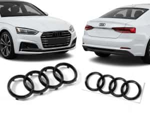 Set Embleme Audi pentru A3 8V, A4 B8, A4 B9 si A5 F5, Fata 273 mm + Spate 192 mm, Negru Lucios — miniatura 8