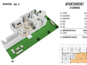 Apartament de 2 camere cu gradina - Metrou Aparatorii Patriei — miniatura 1