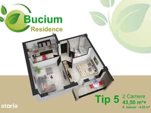 Apartament  2 camere Bucium , 45 metri, etaj 3 Cod:130161 — miniatura 6